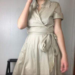 vintage tan wrap midi dress